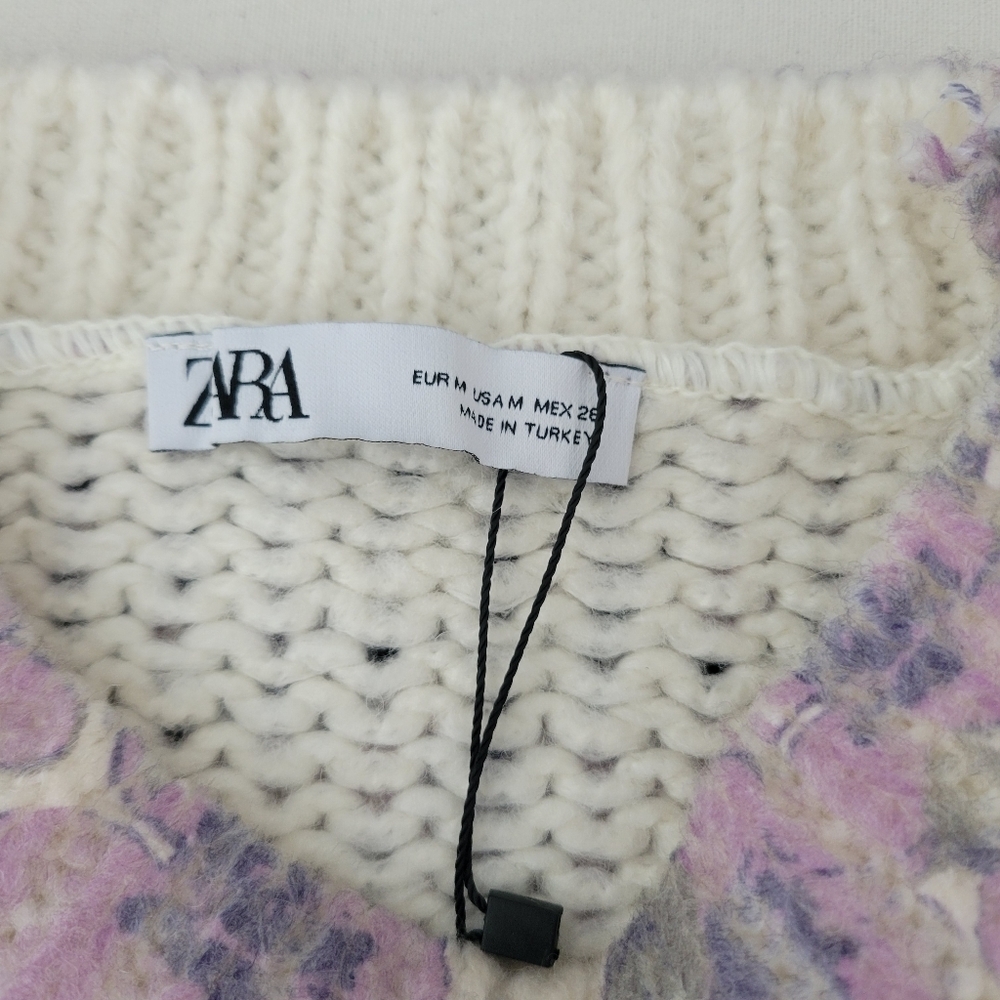 Zara Women's Floral Chunky Oversized Soft Warm Wool Blend Pullover Sweater M - Picture 10 of 11